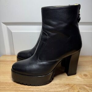 Nora Lozza Black Leather Platform Lug Sole Ankle Boots 5445 Size 37